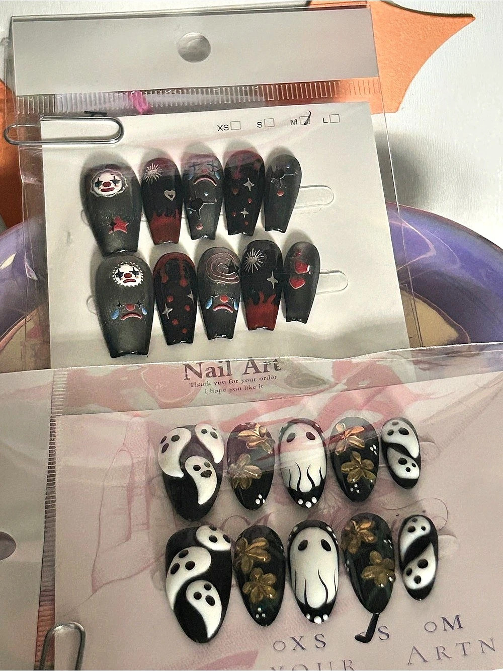 2 Sets Black & White Nail Art Press-On Set